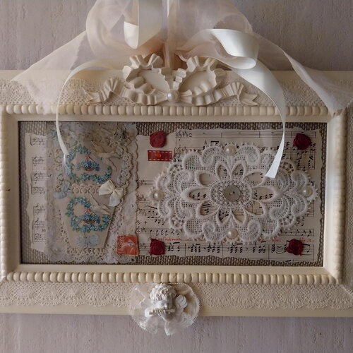 Décor vintage shabby romantic-carte précieuse dentellée année 30 napperon crochet ancien-décor boudoir victorien sous-verre-cadeau féminin