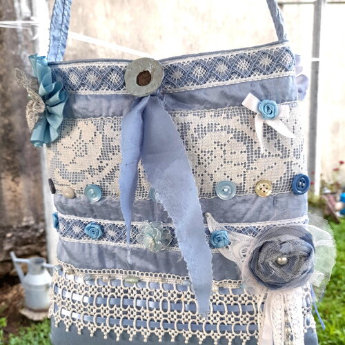 Sac shabby esprit soie bleu baby dentelle romantic porté épaule-sac cérèmonie mariage demoiselle dhonneur-cadeau feminin fait main