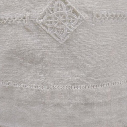 Housse coussin lit ancien pur lin brodé main année 50