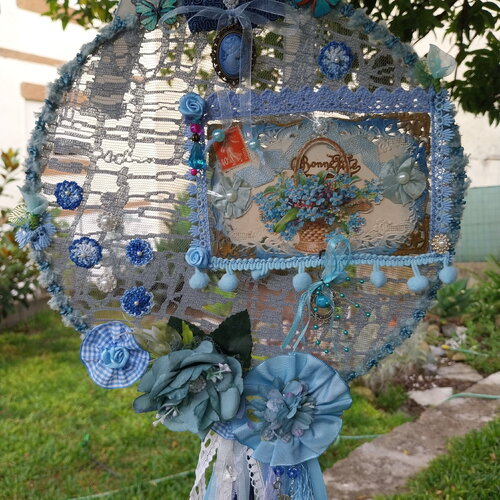 Décor de porte dentelle bleu shabby esprit dreamcatcher
