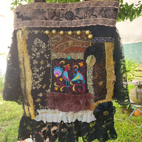 Sac noir cérèmonie boho ethnique dentelle prestige shabby