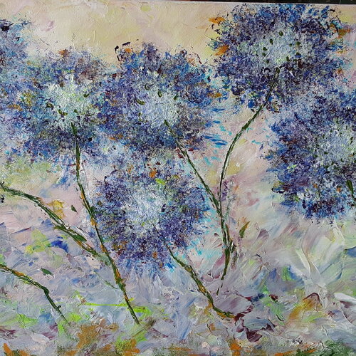 Tableau fleurs-peinture acrylique sur toile-abstrait-agapanthes du jardin