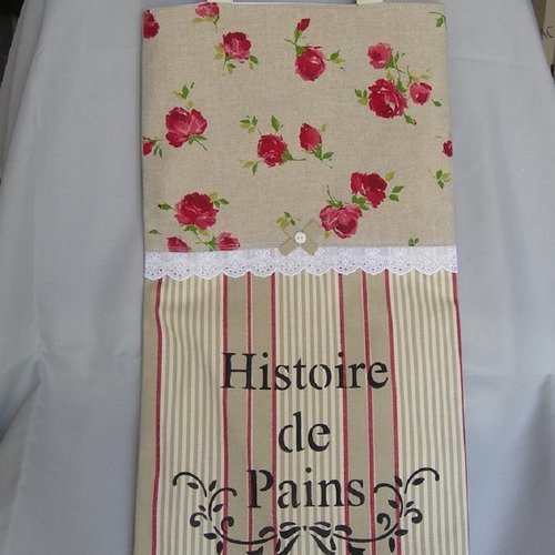 Sac à pain toile à matelas et ses roses anciennes avec inscription peinte main