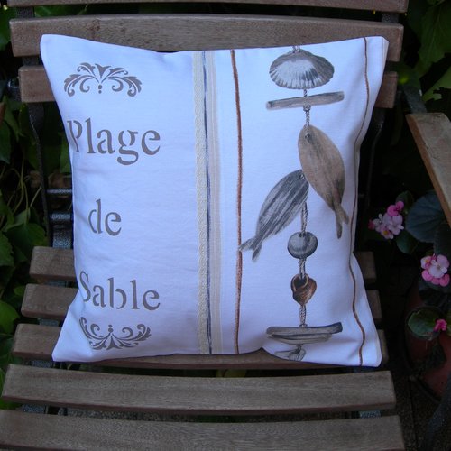 Coussin coton déhoussable bord de mer avec inscription peinte