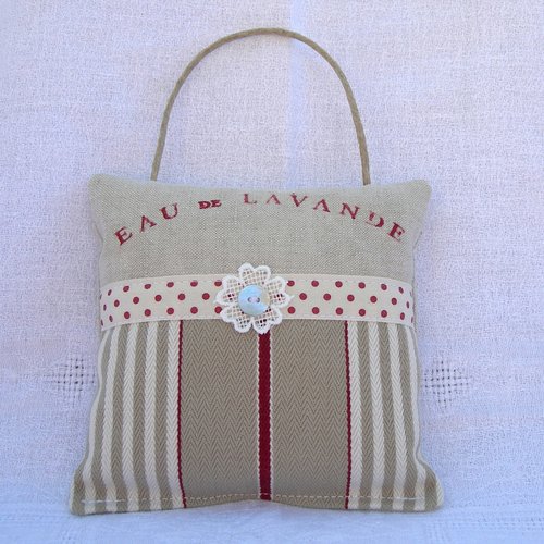 Coussin de porte toile à matelas ancienne et lin lavande de provence