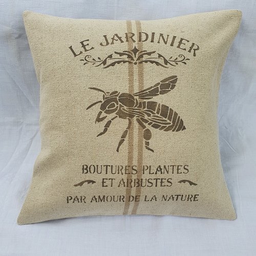 Coussin insecte peint main en grosse toile de coton
