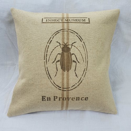 Coussin insecte peint main en grosse toile de coton