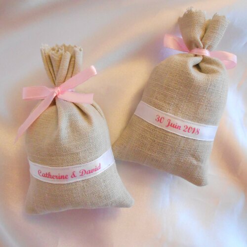 Lavender bag in linen for wedding with 2 perzonalized ribbons