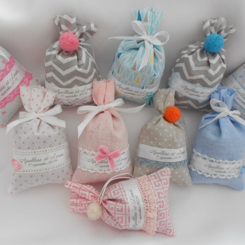 Lavender bag with personalized ribbon for gift baptism /  sachet de lavande de provence avec ruban de nouage personnalisé pour baptême
