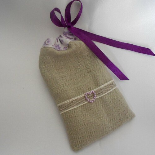 Pochon en toile 100% lin fait main 8 x13 cm