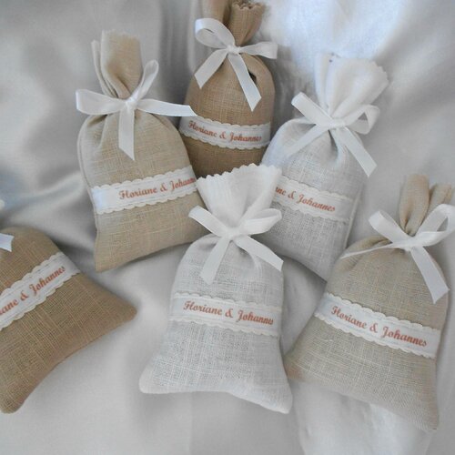 Pochon en lin : création personnalisée pour mariage, réception, baptême,cadeau invités esprit campagne chic