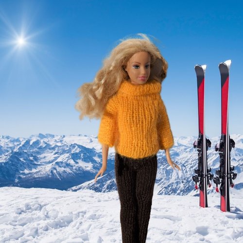 Ensemble pantalon et pull col roulé pour que ta poupée mannequin barbie fasse du ski