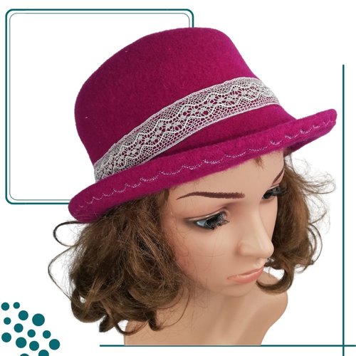 Chapeau en feutre de laine souple fuchsia