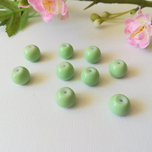 Perles en verre ronde  10 mm vert pale x 10