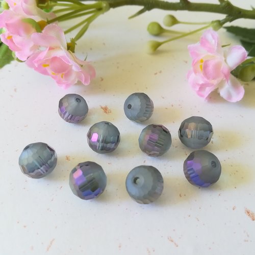 Perles en verre électroplate 10 mm grise reflet violet ab x 10