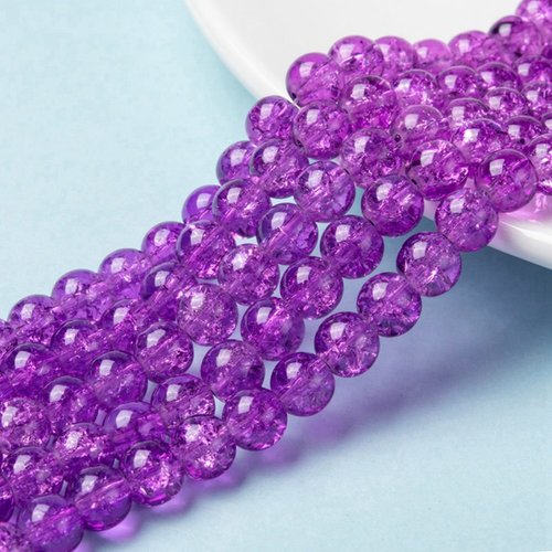 Perles en verre craquelé 8 mm violet x 50