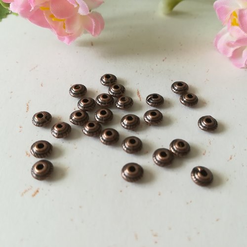Perles métal intercalaire toupie strié 5 mm cuivre x 50