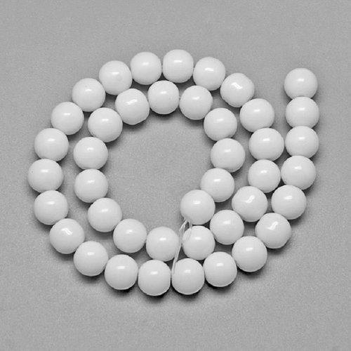 Perles en verre imitation jade 6 mm blanche x 25