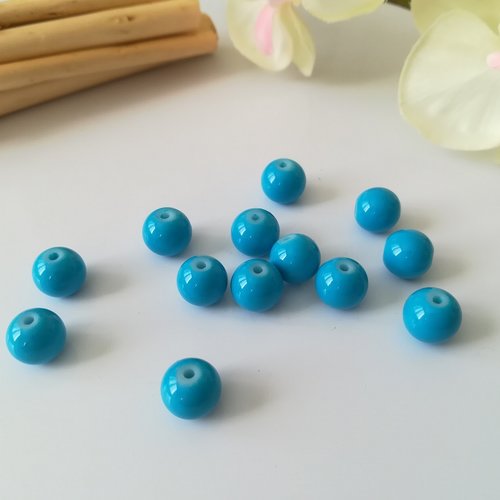 Perles en verre ronde 8 mm bleu azur x 20