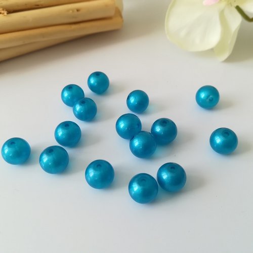 Perles en verre peint opaque 8 mm bleu x 20