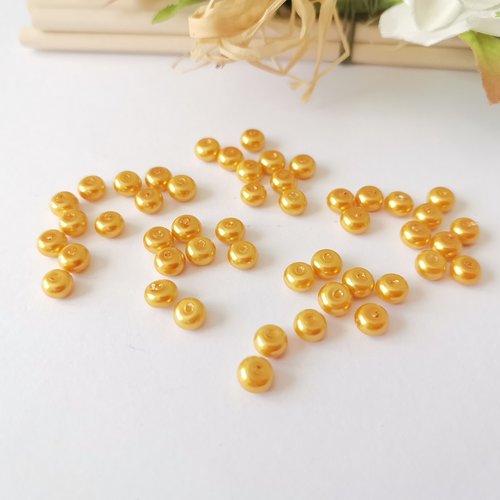 Perles en verre nacré rondelle 5 x 3 mm jaune ocre x 20