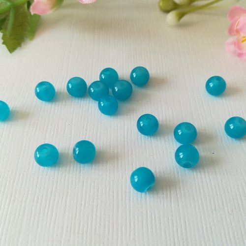 Perles en verre imitation jade 6 mm bleu x 25
