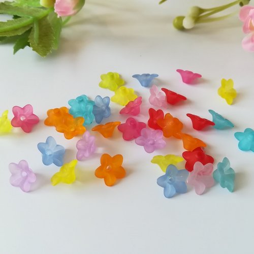 Perles acryliques givrée fleur multicolore x 20