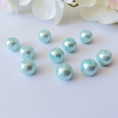 Perles en verre nacré 10 mm bleu pale x 10