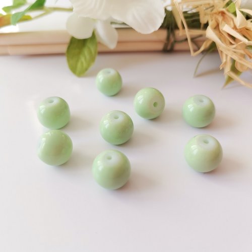 Perles en verre ronde 10 mm vert pale x 10