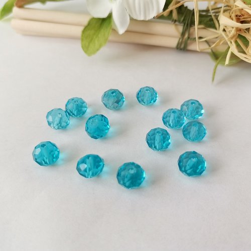 Perles en verre à facette 8 x 6 mm bleu x 20
