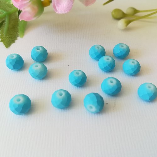 Perles en verre à facette 8 x 6 mm bleu opaque x 20