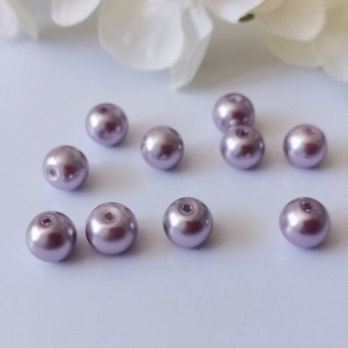 Perles en verre nacré 10 mm lilas x 10