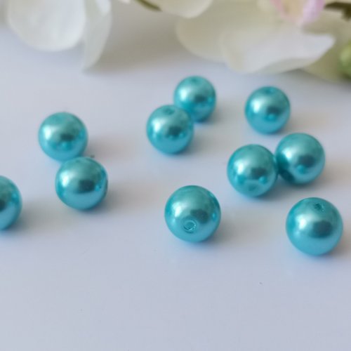 Perles en verre nacré 10 mm bleu ciel x 10