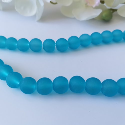 Perles en verre givré 10 mm bleu x 10