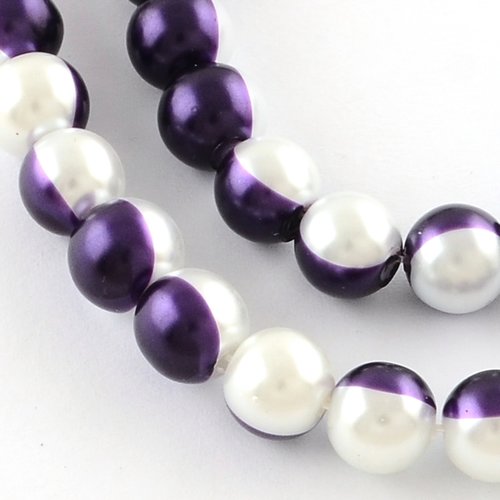 Perles en verre nacré bicolore 10 mm violet et blanc x 10