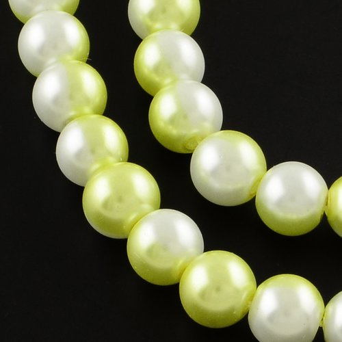 Perles en verre nacré bicolore 10 mm jaune et blanc x 10