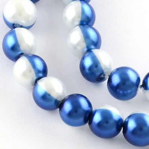 Perles en verre nacré bicolore 10 mm bleu et blanc x 10