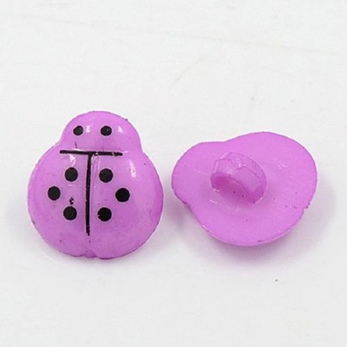 Boutons acrylique 15 mm coccinelle violette x 10