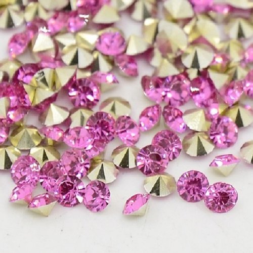Cabochons  strass forme diamant 6 mm rose orchidée x 100
