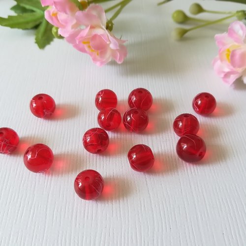 Perles en verre 8 mm rouge tréfilé rose x 50