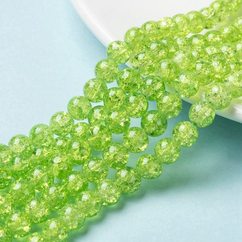 Perles en verre craquelé 8 mm vert clair x 50