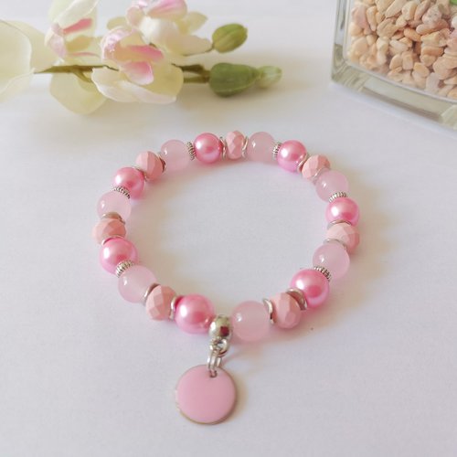 Kit bracelet fil élastique et perles en verre rose