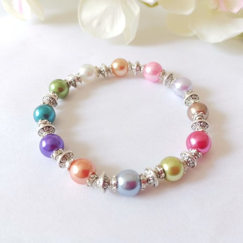 Kit bracelet fil élastique et perles en verre nacré multicolore