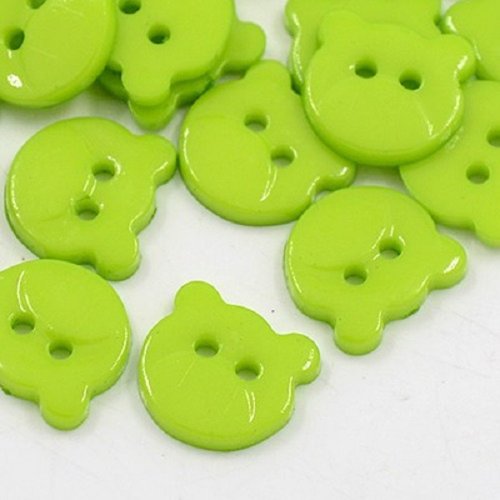 Boutons acrylique 14 mm tête ours vert x 10