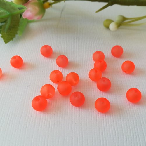 Perles en verre givré 6 mm orange fluo x 25
