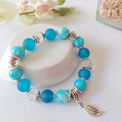 Kit bracelet fil élastique et perles en verre ton bleu