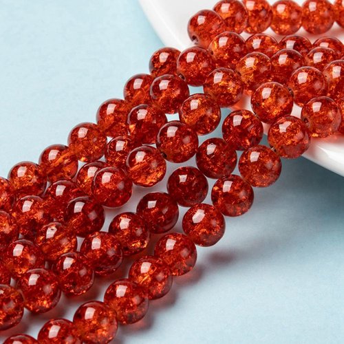 Perles en verre craquelé 8 mm rouge x 20
