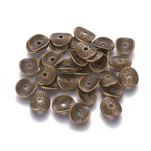 Perles intercalaires métal ondulé 9.5 mm bronze x 10