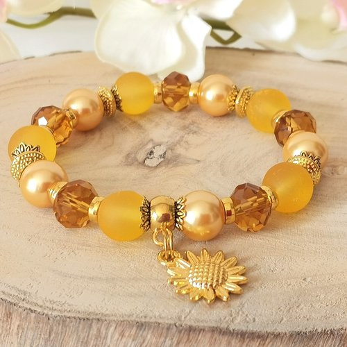 Kit bracelet fil élastique perles en verre jaune et ambre