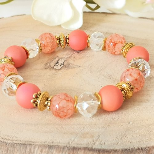 Kit bracelet fil élastique perles en verre orange et cristal